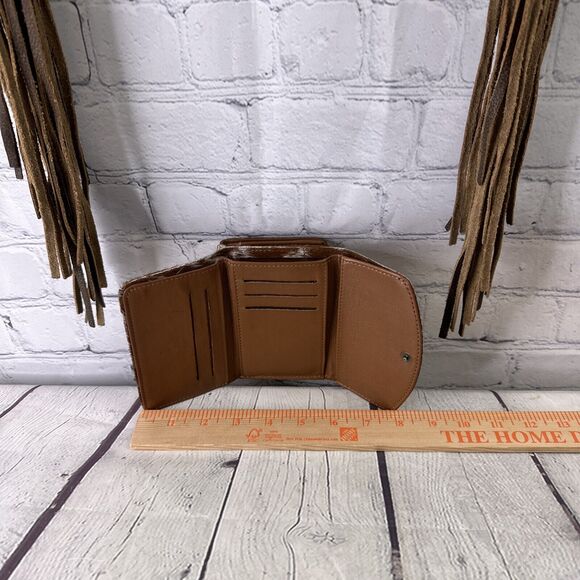 Myra Bag Leather ,Floral Canvas & Cowhide Whipstitch Fringe Crossbody W/ Wallet‎ - Picture 9 of 14